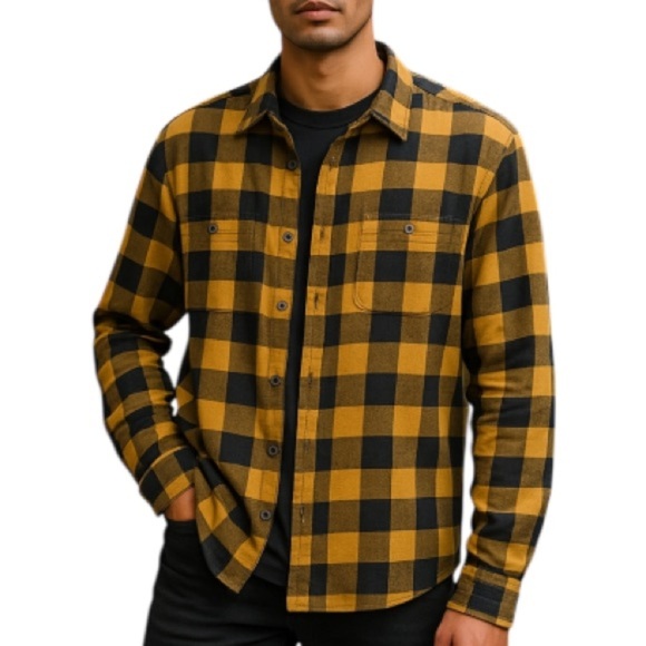Wind River Mens Buffalo Plaid Shirt Yellow Black Button Down Long Sleeve Size L - Picture 1 of 14